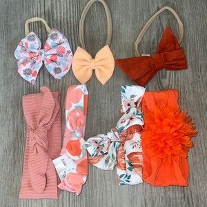ORANGE head band, hair bow, hair wrap lot for babygirl